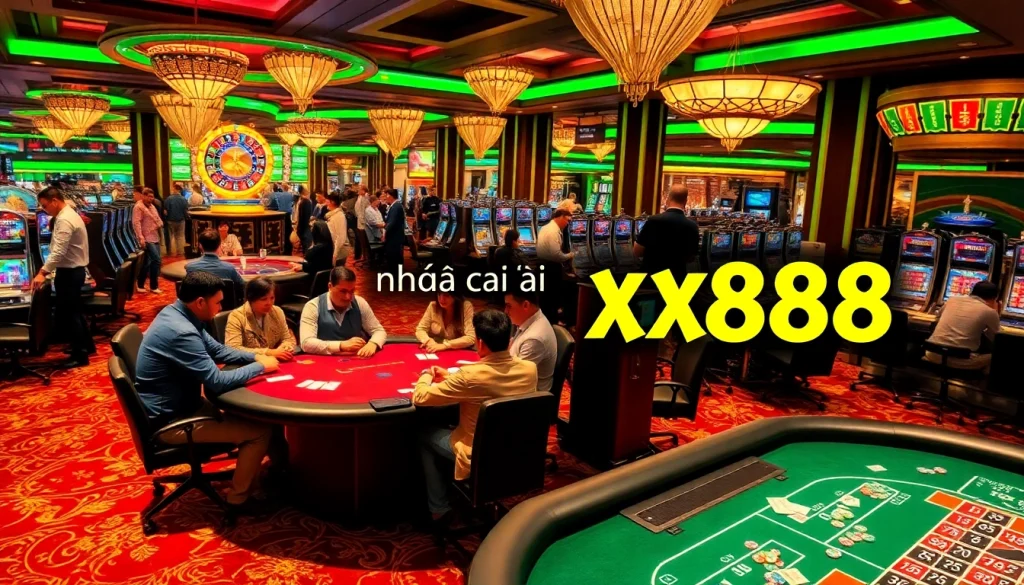 Experience thrilling gameplay at nhà cái xx88 with vibrant casino tables and engaging players at poker and roulette.
